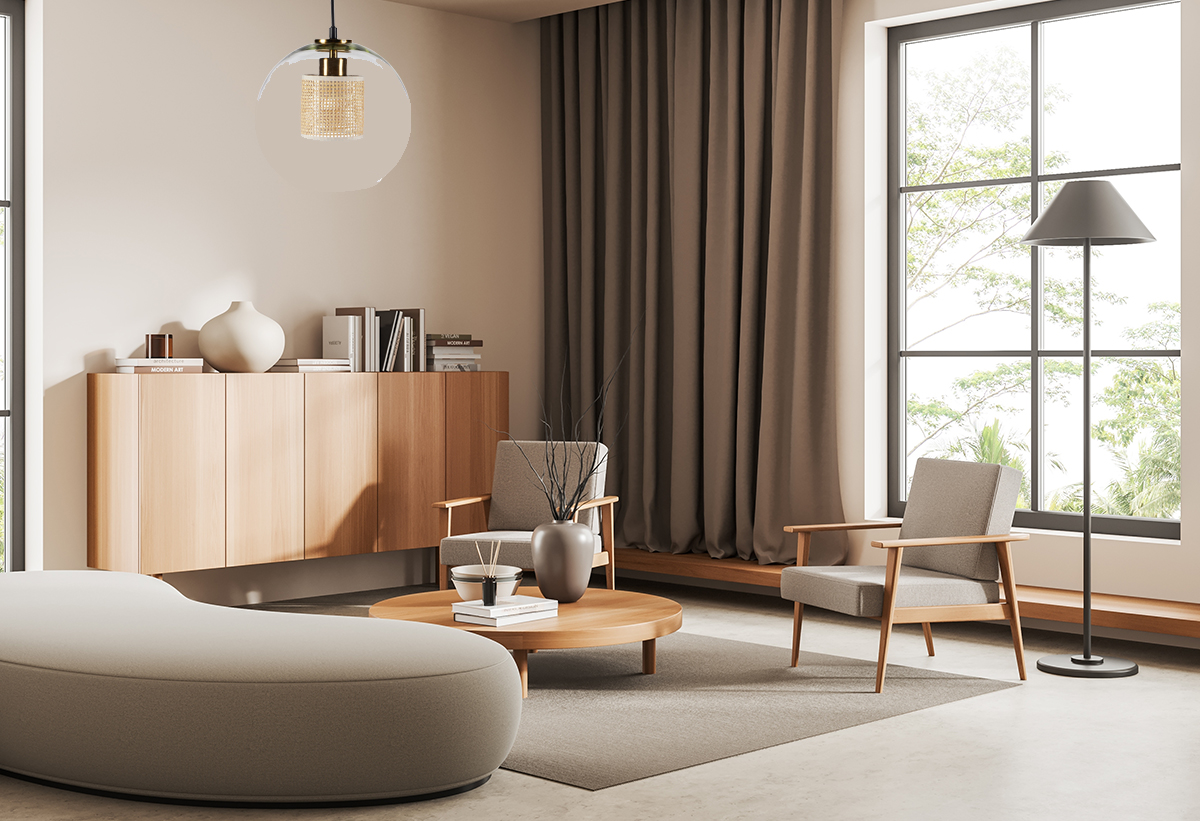 Το φωτιστικό τοποθετημένο σε ένα σαλόνι.